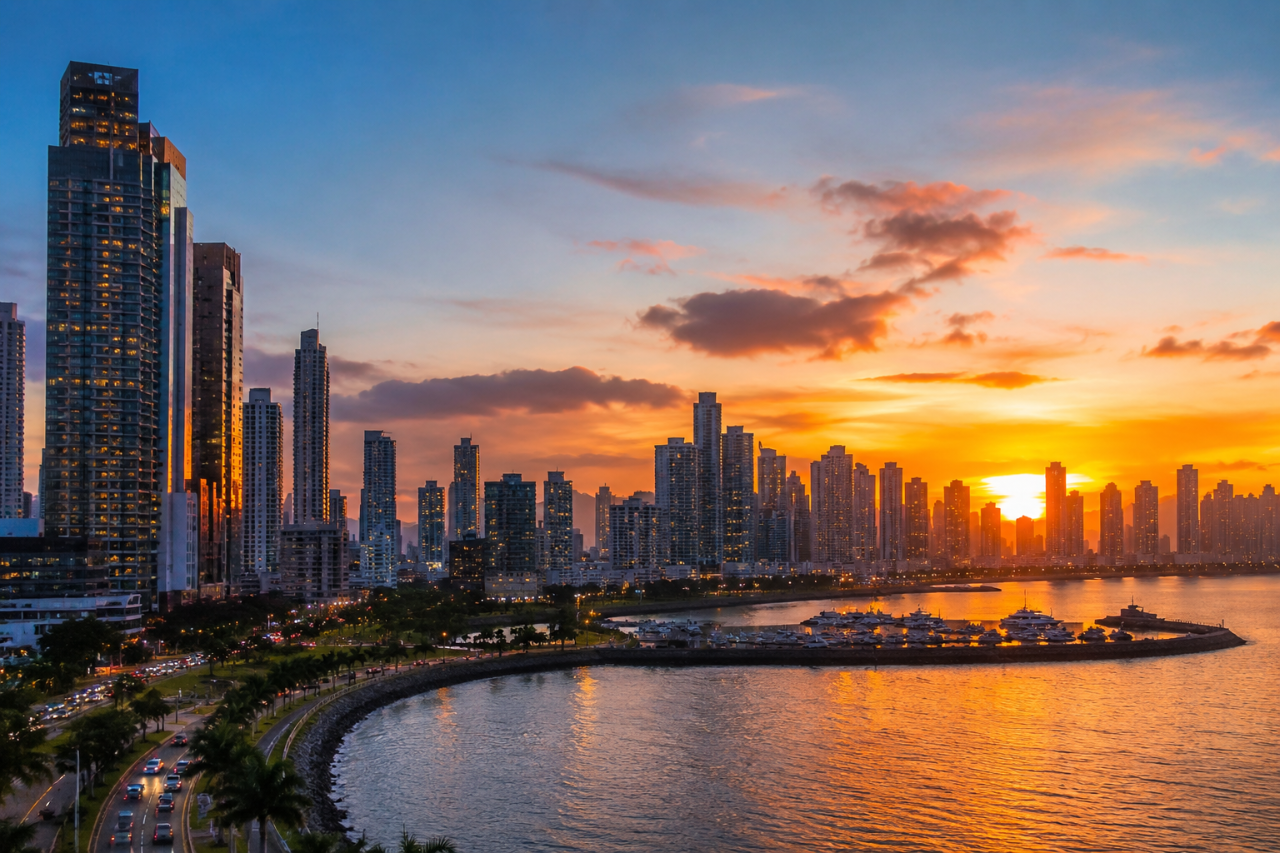Skyline de Ciudad de Panamá al atardecer